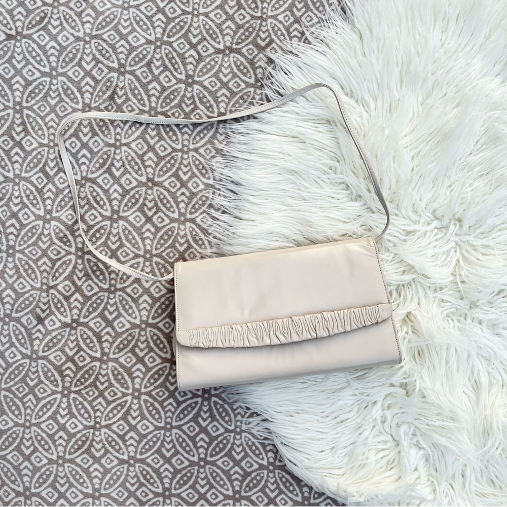 La Bella Vintage Cream Taupe Oversized Leather Clutch Handbag